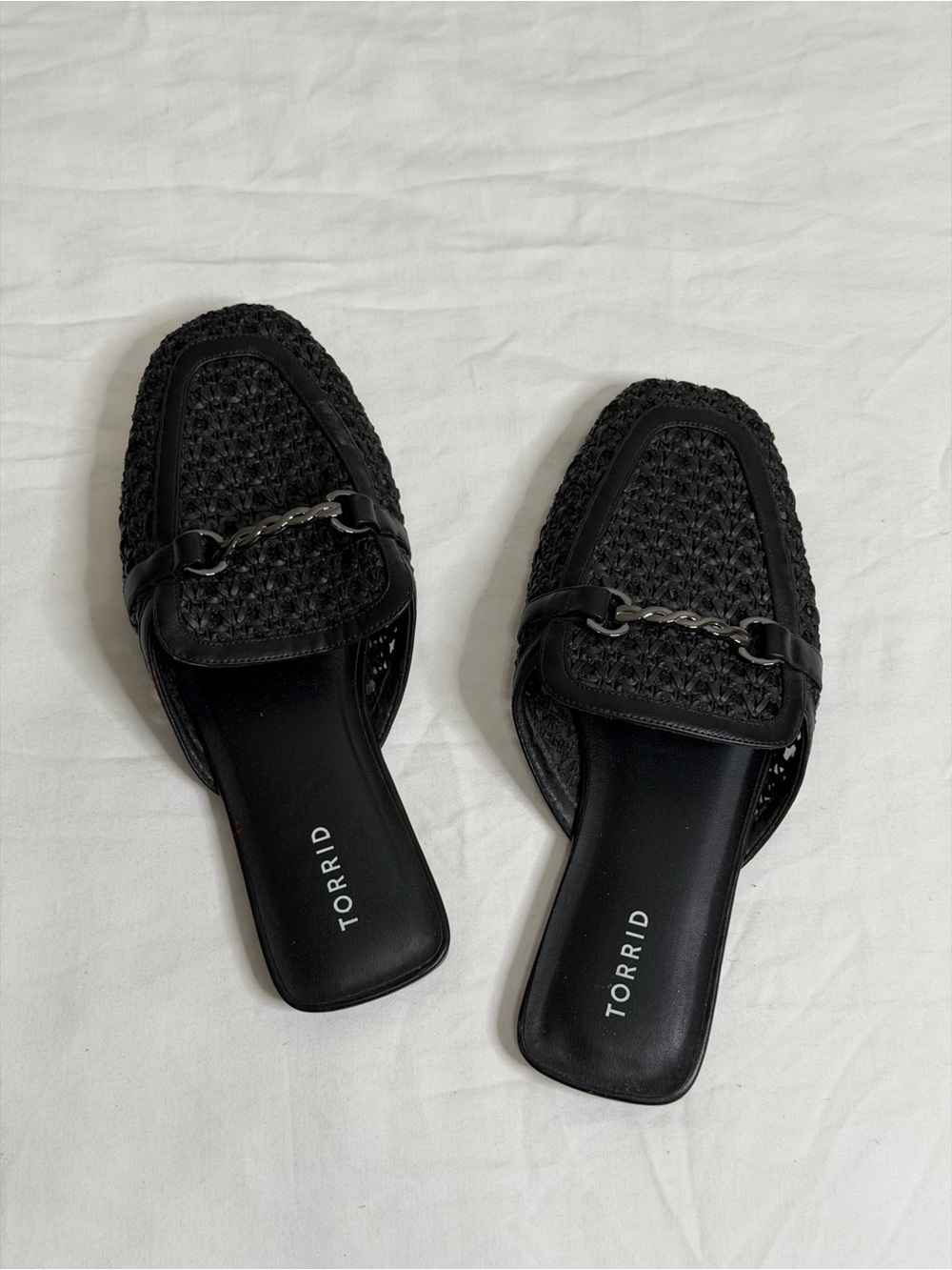 Torrid Mules Woven Flats Black with Silver Chain Size 11W